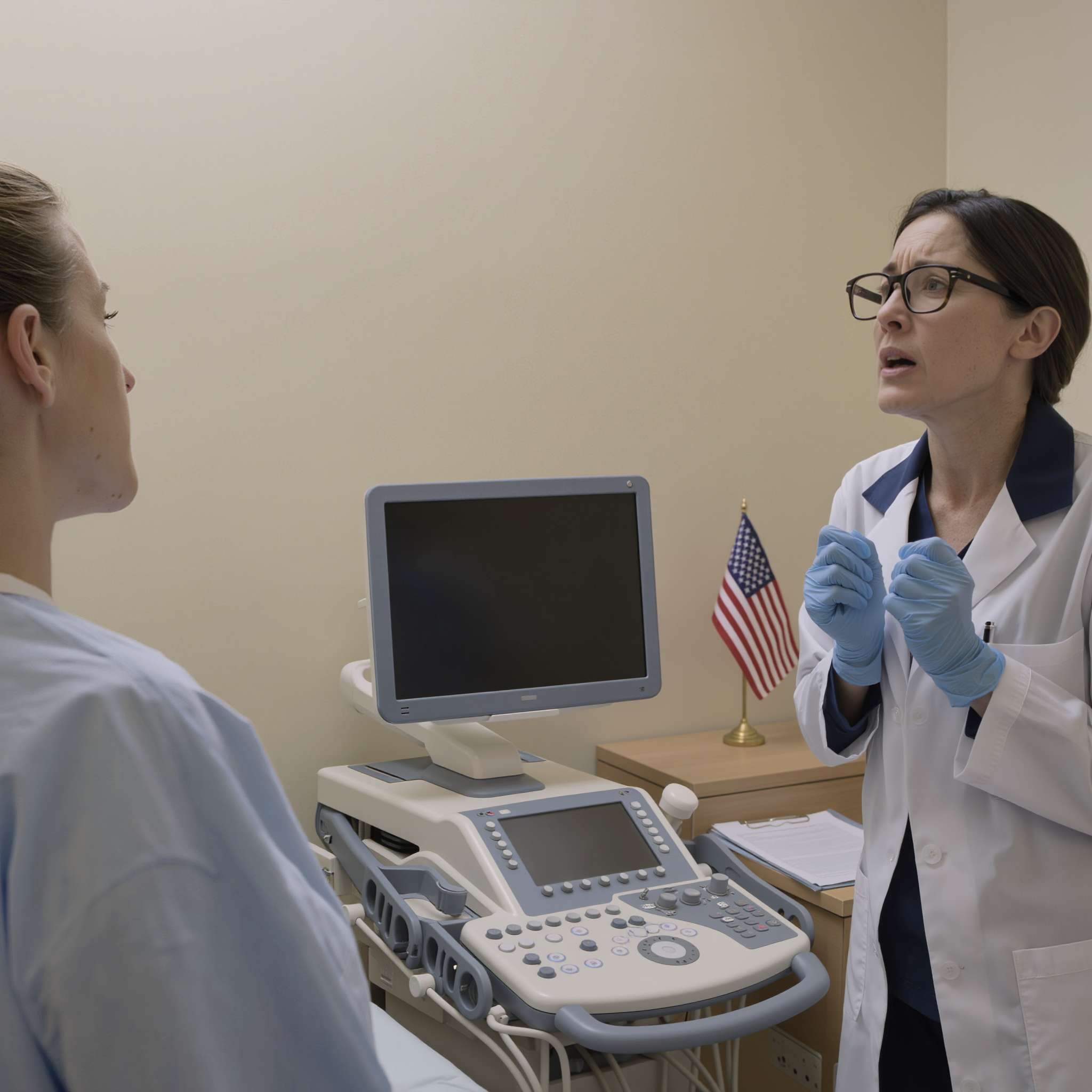 At my four-month ultrasound, the doctor suddenly started shaking. She didn’t look at the baby’s heartbeat on the screen—she stared at the file with my husband’s name on it, then shut the machine off mid-exam like someone cut the power to my whole life. She pulled me into a room, locked the door, and whispered, “Don’t go home, call a lawyer now.” I asked, “Why?” She only said: “No time to explain—look at this.”