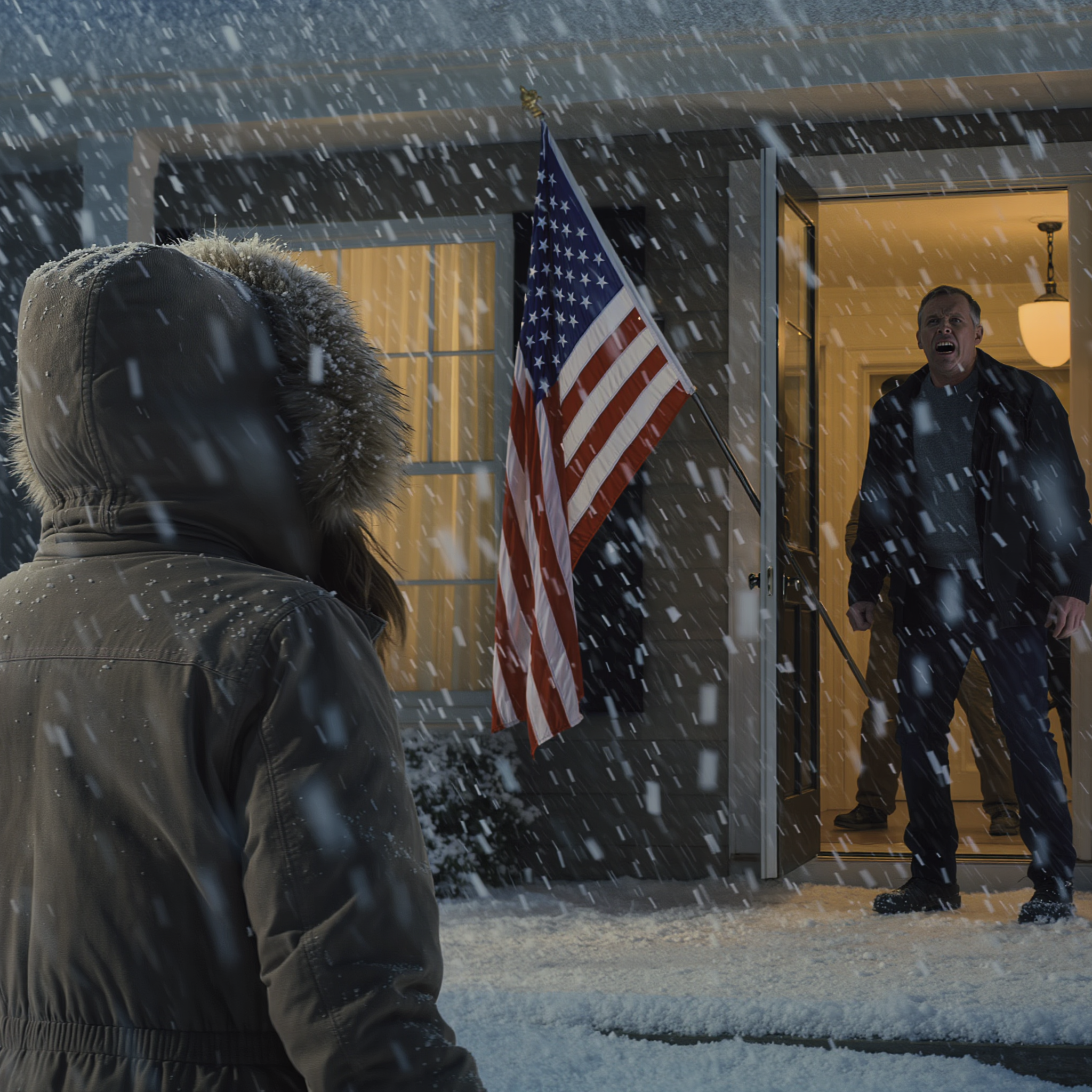 My parents said, “We’re done raising your ‘MISTAKE.’ Get out of this house, and DON’T COME BACK,” then they threw me and my 5-year-old daughter out into a snowstorm at midnight. Three hours later, there was a knock at their door, and the second they opened it, they started screaming. I thought everything only started with a spilled cup of orange juice… until a stranger said my full name, glanced at an old lanyard, and then said one line that made my spine go cold.