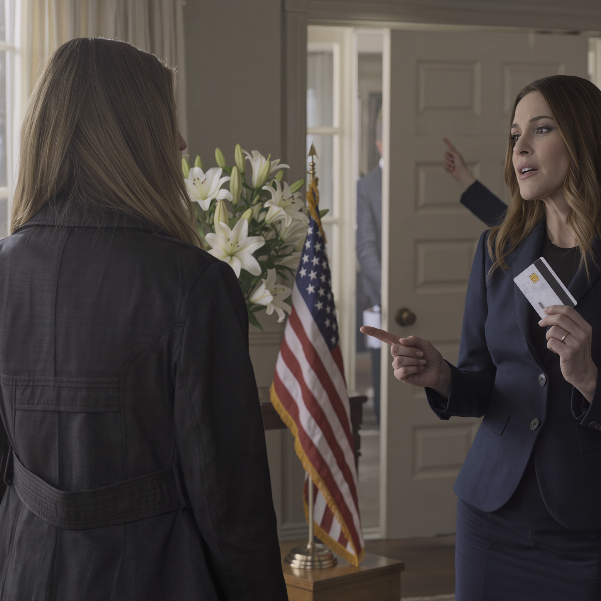 After my parents’ funeral, my sister claimed the whole house, threw the “$1,000 my parents left” card in my face like charity and kicked me out because I was adopted; humiliated to the point of choking, I shoved it to the bottom of my wallet for 5 years. The day I finally went to the bank to cancel the card to pay my medical bills… the alarm blared, the manager rushed over, and the teller whispered one sentence that left me numb.