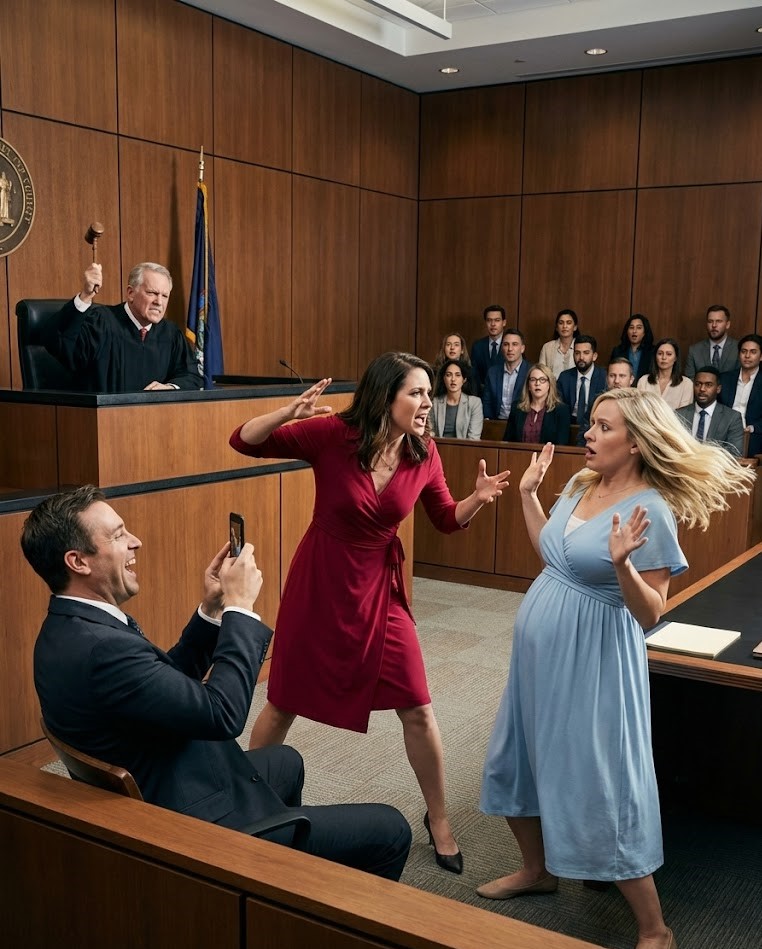 Ignara del fatto che il padre della moglie incinta sia il proprietario del tribunale, l’amante prende a calci la moglie mentre il marito ride. Ciò che è successo dopo li ha lasciati a urlare perdono.