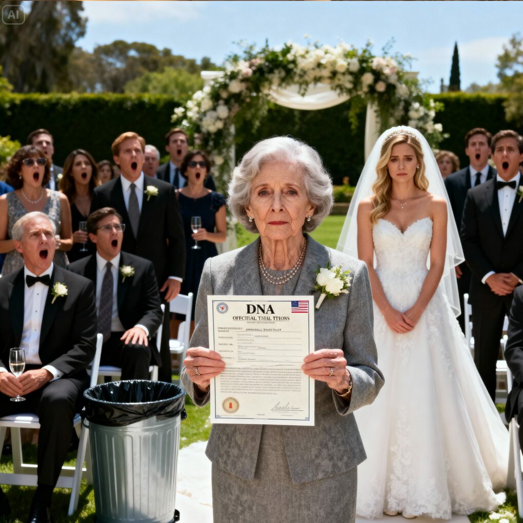 AT MY SON’S WEDDING, THEY REPLACED MY SEAT WITH A TRASH CAN. “IT’S JUST A JOKE, DON’T BE SO DRAMATIC!” MY DAUGHTER-IN-LAW SAID. EVERYONE LAUGHED. BUT WHEN I REVEALED THE DNA TEST OF MY “GRANDSON,” THE GUESTS WERE STUNNED! THE SHREW HAD NOWHERE TO HIDE!