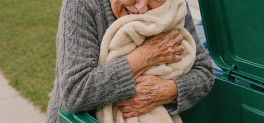 Ich bemerkte zufällig, wie meine Schwiegertochter die selbstgestrickte Decke für meine Enkelin in den Müll warf. Instinktiv griff ich hinein und zog sie heraus – und in genau diesem Moment spürte ich, dass sich etwas Hartes im Stoff befand.