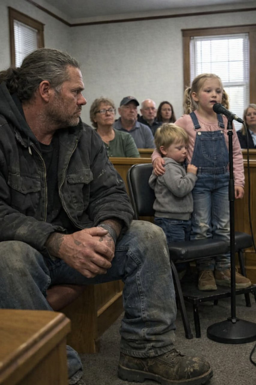 „Bitte… nimm ihn nicht.“ — Ein Fremder wurde während eines heftigen Sturms dabei gesehen, wie er zwei Kinder in seinen Truck brachte. Alle gingen davon aus, dass er Schlimmes im Sinn hatte – bis das kleine Mädchen vor Gericht die Wahrheit erzählte.