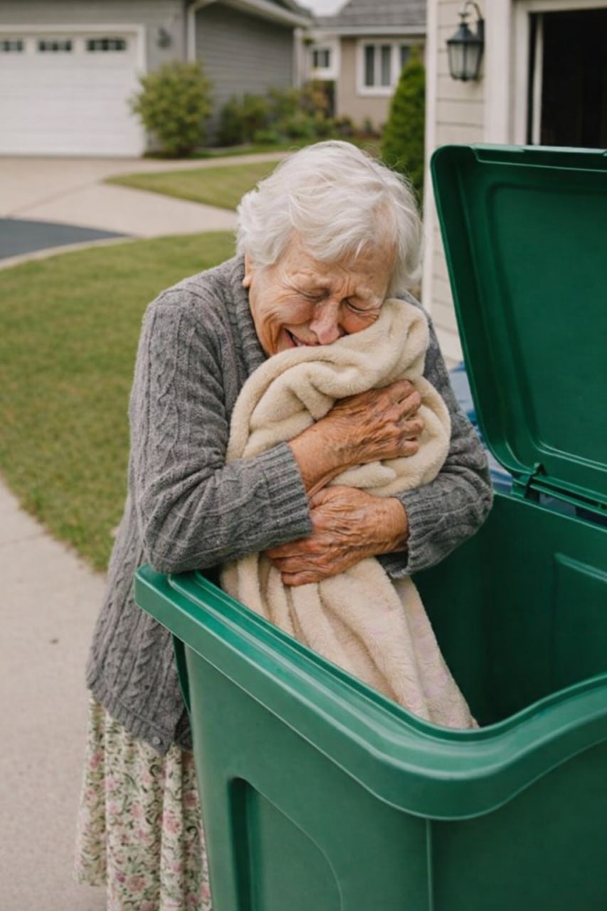 Ich bemerkte zufällig, wie meine Schwiegertochter die selbstgestrickte Decke für meine Enkelin in den Müll warf. Instinktiv griff ich hinein und zog sie heraus – und in genau diesem Moment spürte ich, dass sich etwas Hartes im Stoff befand.