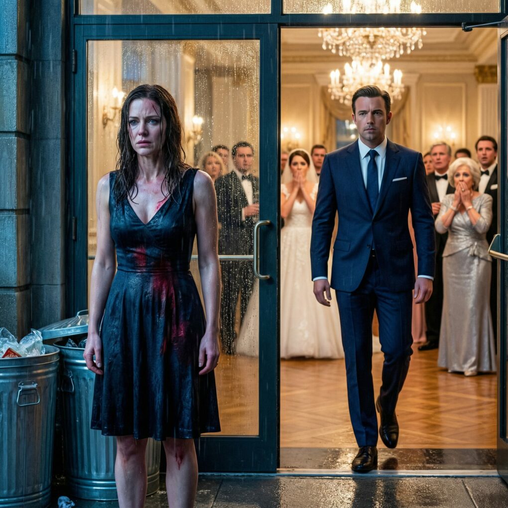 I never told my family that my “farmhand” husband was actually the billionaire investor they were desperate to impress. At my sister’s wedding, my mother seated me by the trash in the rain and said, “We’ll bring you leftovers.” My sister sneered that I was an embarrassment and poured wine down my dress. They laughed—until my husband walked into the ballroom. In that moment, their perfect world cracked, and every smile on their faces disappeared.