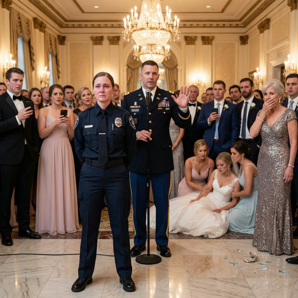 I paid for my sister’s lavish wedding, only for her to mock me in front of 300 guests. “My sister is just a gate guard—who would ever want her?” she sneered. My mother agreed and even called me “the family’s shame.” The hall filled with laughter—until the groom, a major, stood up. He looked straight at me and said, “Actually… she’s—” My mother froze. My sister fainted.