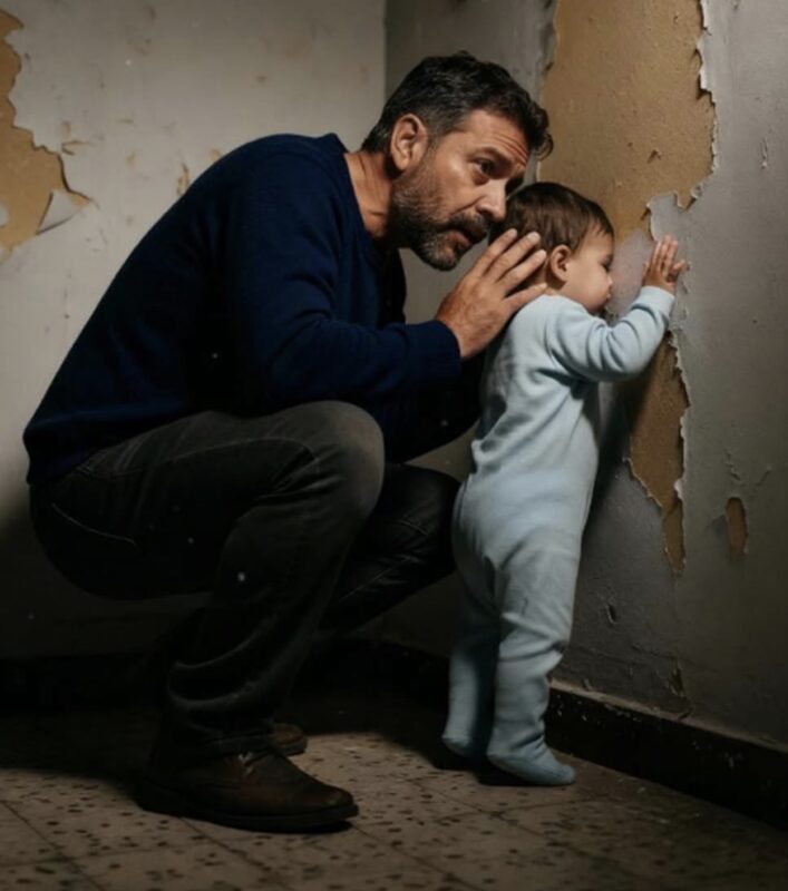 Ein Vater entdeckt, dass sein einjähriger Sohn immer wieder an die Wand starrt und überrascht ist, drei Worte zu hören
