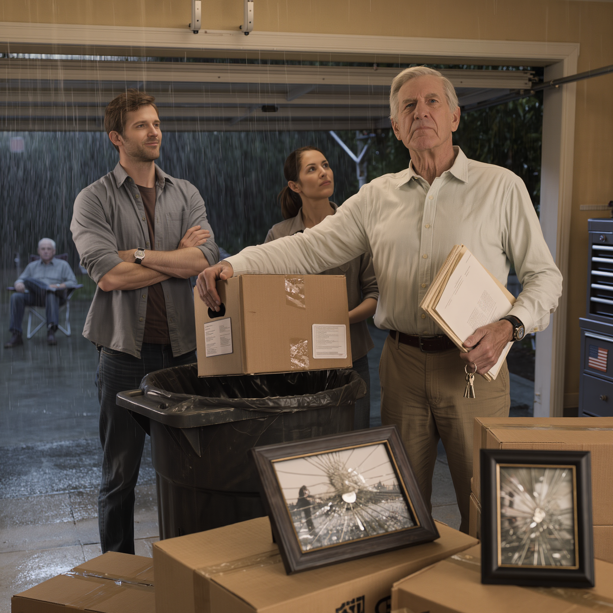 I came home and found my belongings stacked in the garage. My son-in-law sneered, ‘You’re not living here anymore. My dad needs that room.’ I looked him straight in the eye and said, ‘Then I’m taking out the trash I’ve been tolerating.’