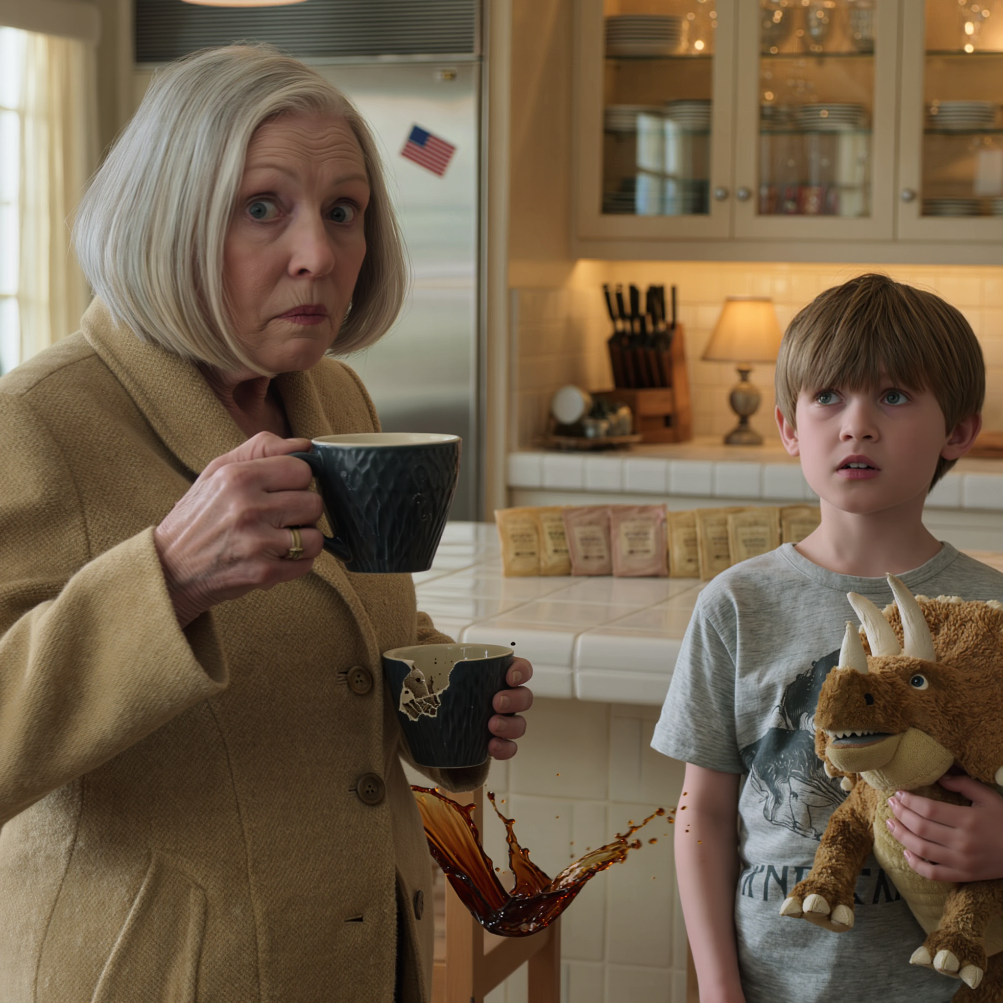 My son and daughter-in-law were traveling on a cruise ship, leaving me to look after my eight-year-old grandson, who was born unable to speak. The moment the door closed, he stopped rocking, looked me straight in the eye, and whispered in perfect voice, ‘Grandma, don’t drink the tea Mom saved for you.’ He had planned it all. I got goosebumps, my hands went numb holding the teacup. Then he leaned closer and added another detail that made me hastily grab the keys.