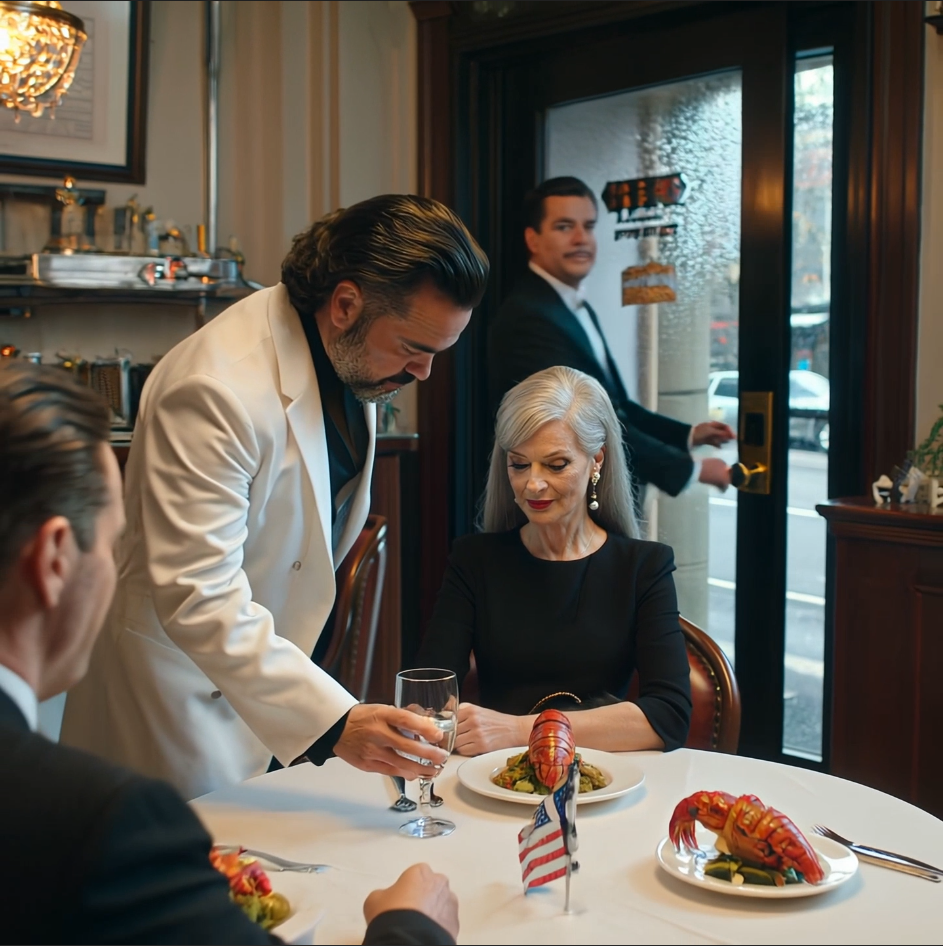 “We don’t serve extra food,” my daughter-in-law said, sliding a glass of water toward me while her whole family ate lobster for dinner. My son added, “You should know your place, Mom.” I just smiled and said, “Noted.” When the chef arrived, I didn’t flinch, because I wasn’t there to beg for a plate.