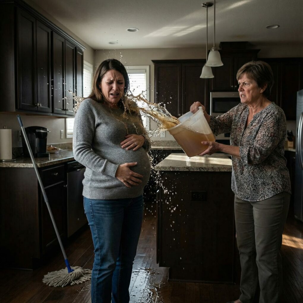 I was eight months pregnant, struggling to clean the house when I accidentally brushed past my mother-in-law. In an instant, she called me trash, slapped my face, and dumped a bucket of dirty mop water over my body. I slipped, crashed onto the floor, and felt my water break—just as I realized my life was about to change forever…