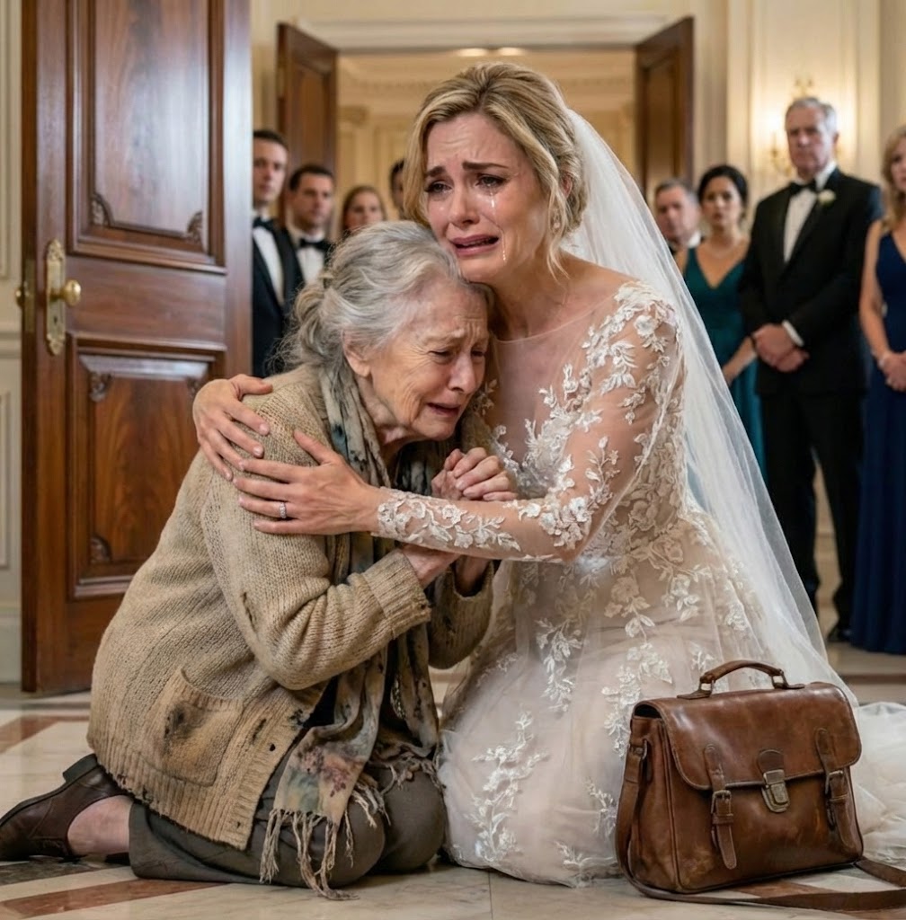 Nel cuore di un sontuoso ricevimento nuziale, un’anziana mendicante entrò silenziosamente nella sala, sperando soltanto in un bicchiere d’acqua. Gli ospiti borbottarono con irritazione e la sicurezza si mosse per allontanarla, ma la sposa rimase immobile non appena vide il volto della donna. Si precipitò avanti, cadendo in ginocchio davanti a lei, scioccando l’intera sala. La sua voce tremava: «Mamma… scusa. Non avrei mai immaginato che fossi ancora viva… o che mi stessi ancora cercando». La sala si trasformò in un blocco di ghiaccio.