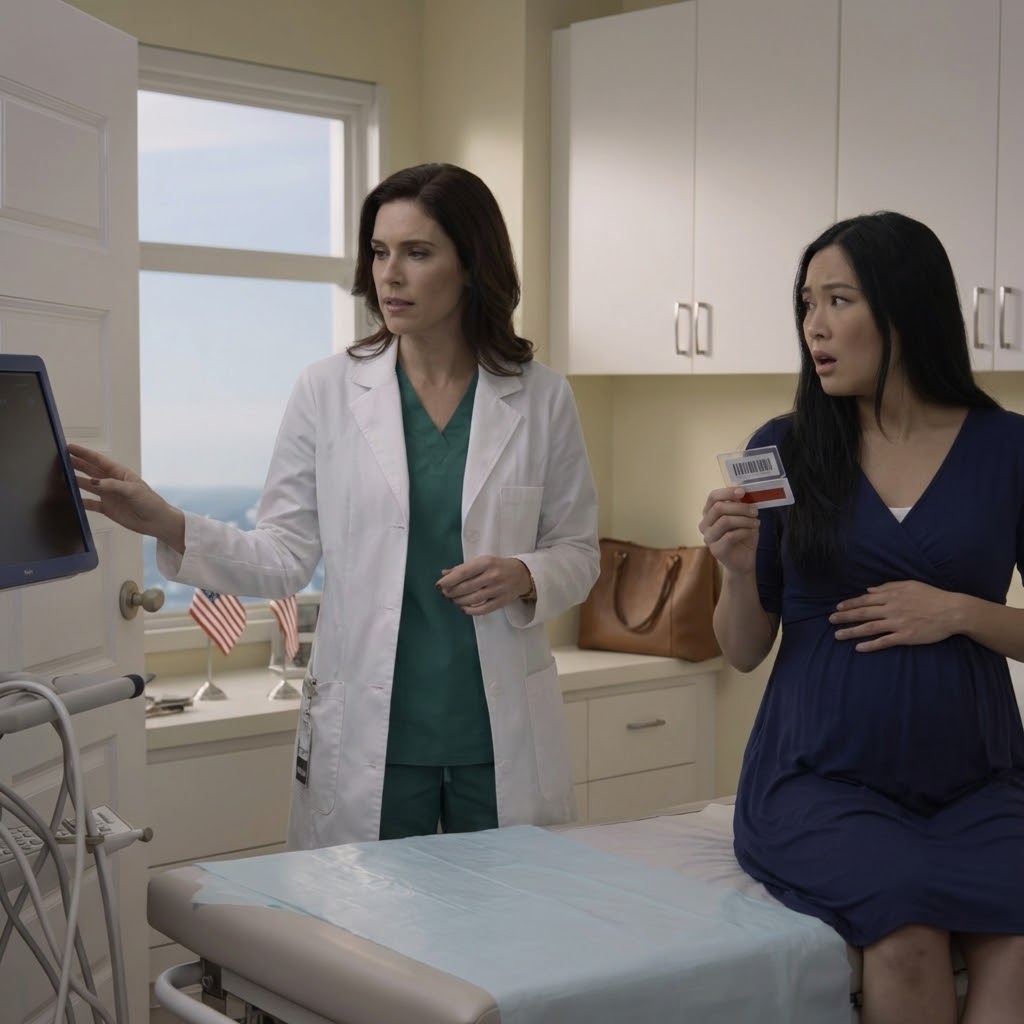 My OB shut off my ultrasound mid-heartbeat, locked her office door, and whispered, “Leave your husband before you go home”—then slid a tiny fertility-lab barcode tag across the desk that proved my pregnancy was part of a trap.