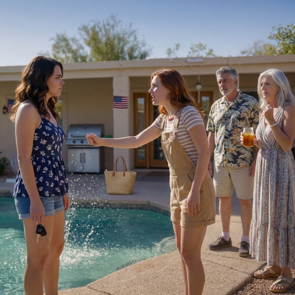 She smiled as my work laptop sank in my parents’ Phoenix pool, and my dad just said, “That’s the price of not helping family.” I didn’t scream—I scooped it out, watched the little flag sticker curl, and walked away. By dawn my screen was a storm of missed calls, and Bri’s message was only two words: “Fix this.” She had no idea what I quietly set in motion that night.