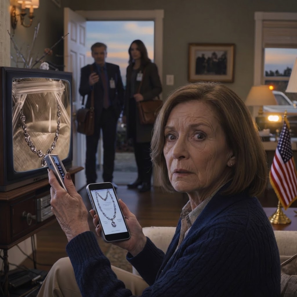 My daughter-in-law borrowed my jewelry for a party. Hours later, I saw my necklace on the news, sealed in a clear evidence bag. My phone vibrated with a text message from her: ‘Don’t believe whatever they say.’ Minutes later, police cars arrived at my house… and the strangest thing was: they didn’t ask about her. They asked about me.