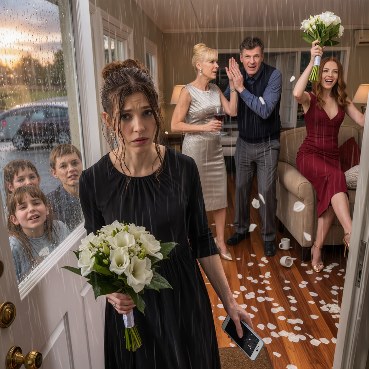 At my husband’s funeral, my parents texted, ‘Buy pizza on your way home. And please put family matters aside today. Friends will come.’ I stood by the grave, hugging my crying children, while my sister mocked me in the group chat. When I came home empty-handed, my mother held out her hand as if I had failed, my father grabbed my wrist as if he still had control over me. My sister laughed and kicked the funeral bouquet to the floor, petals flying everywhere, saying, ‘I knew you’d ruin it all.’ I was speechless. Then I whispered, ‘Enough.’ And for the first time in my life, they realized I had nothing left to ask for.