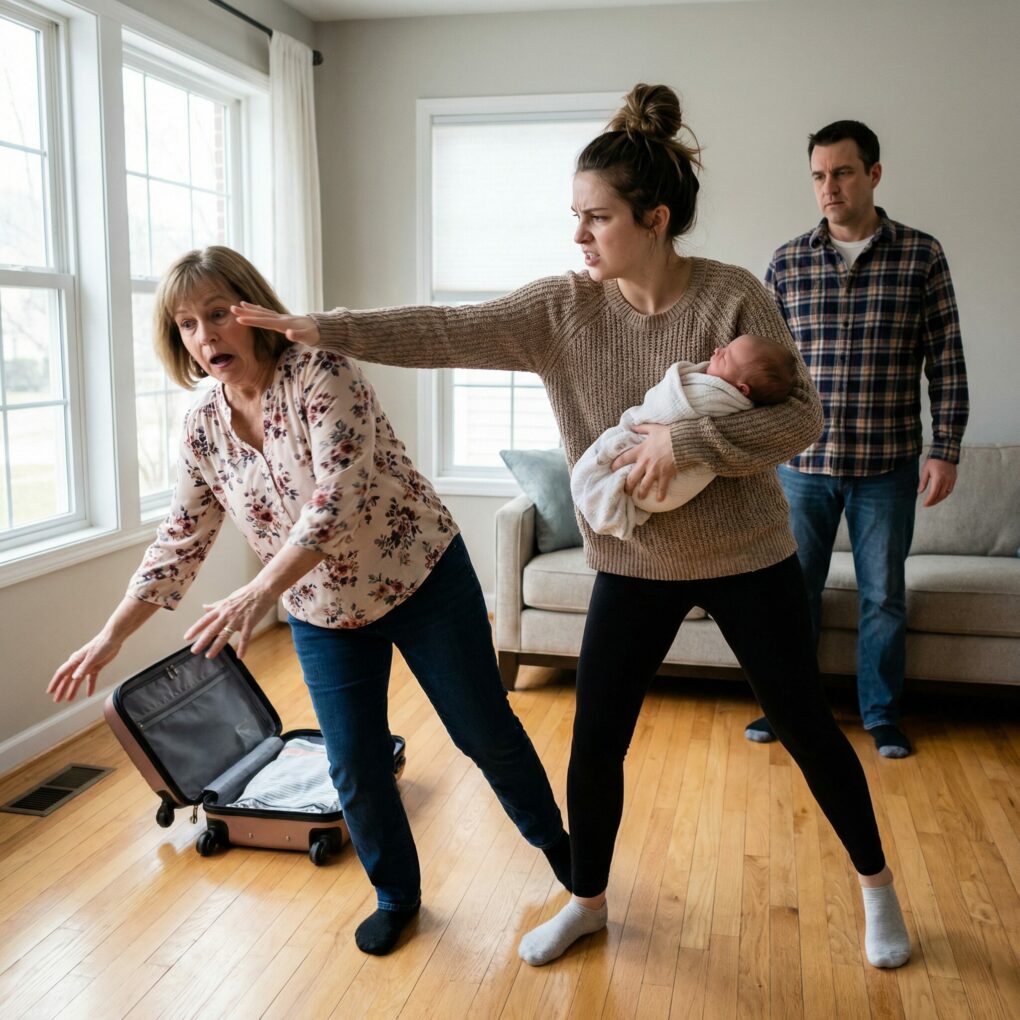 I stood in the doorway with a gift bag and shaking hands, my heart racing to hold my newborn grandson. The moment I reached out, my daughter-in-law snapped, “Don’t touch him—your filthy hands will make him sick!” My son didn’t even look at me, only muttered, “She’s right, Mom.” Then she shoved my shoulder. I hit the floor hard—humiliation burning hotter than the pain. I wiped my tears, grabbed my suitcase, and whispered, “Fine… then I’m taking back everything.” But what I took first wasn’t money—it was the truth.