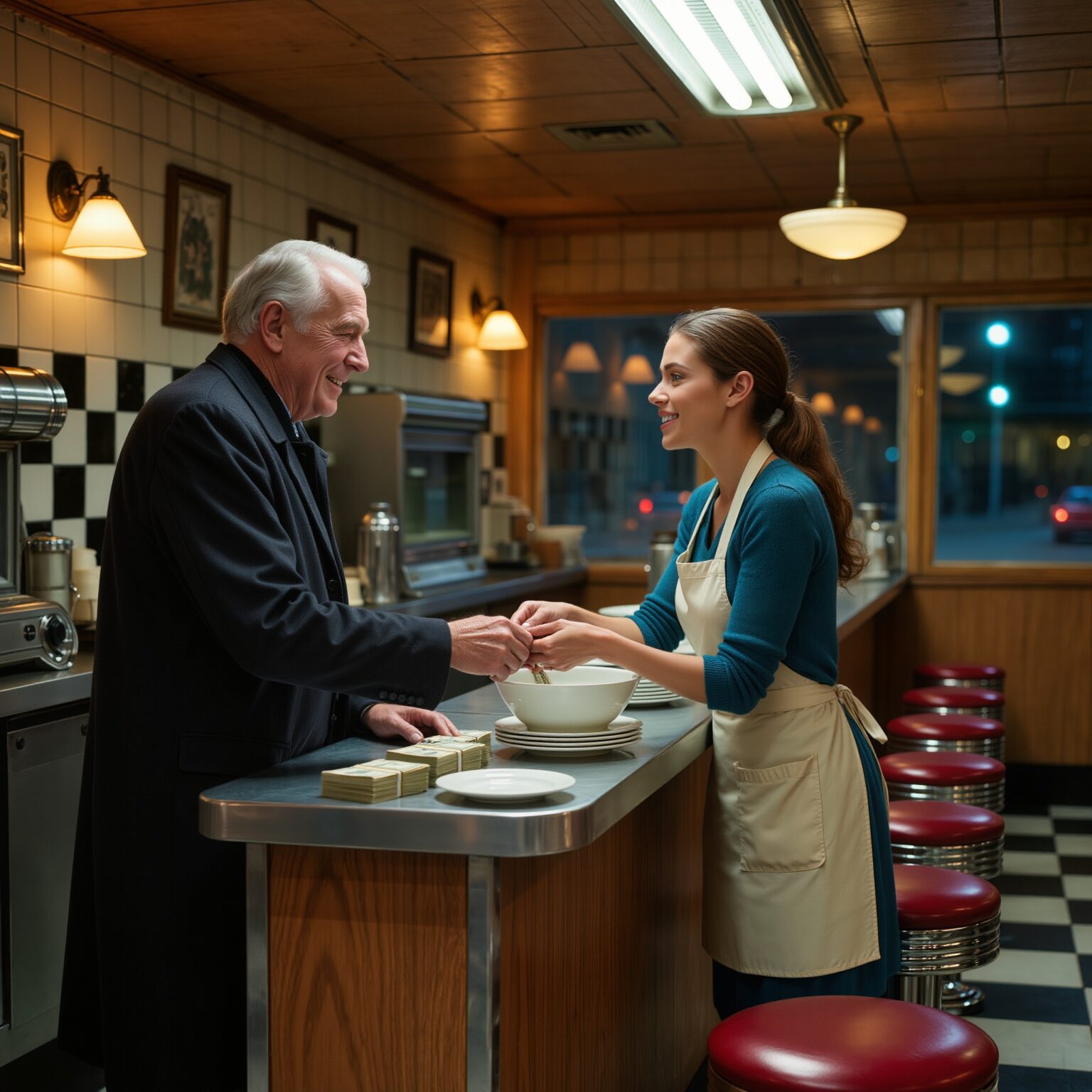 Right when I was washing dishes in a small diner, an old man asked my name and gave me 500 dollars. Three weeks later, a lawyer appeared and revealed that I was the heir to my rich grandfather’s fortune. When my mother and younger sister heard the news, they immediately showed up. I just smiled and called the lawyer.