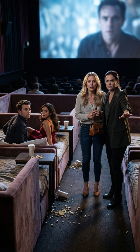 I didn’t even want to see this movie. I only came because my friend begged, laughing, “Come on, you need a night out.” Then the lights dimmed—and my world cracked. Two rows ahead, my husband leaned close to a woman in a red dress, his hand on her thigh like it belonged there. She whispered, “You said she’d never find out.” He chuckled. “She won’t.” My popcorn slipped from my fingers. I heard my own voice, sharp in the dark: “Really?” He froze. And that’s when the woman turned around… and smiled like she’d been waiting for me.