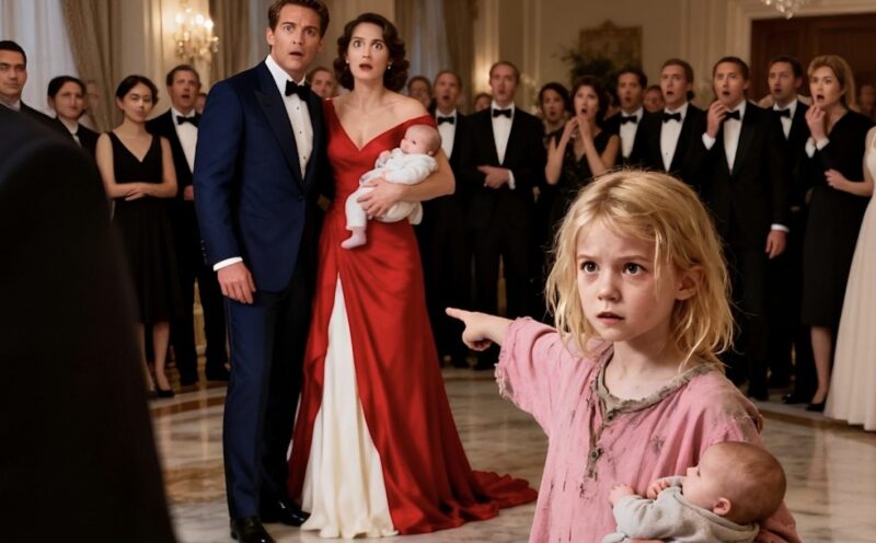 Ein Milliardär feierte gerade seine Verlobung – bis ein obdachloses Mädchen mit einem Baby auf dem Arm die Party sprengte, auf die Braut zeigte und den ganzen Raum erstarren ließ …