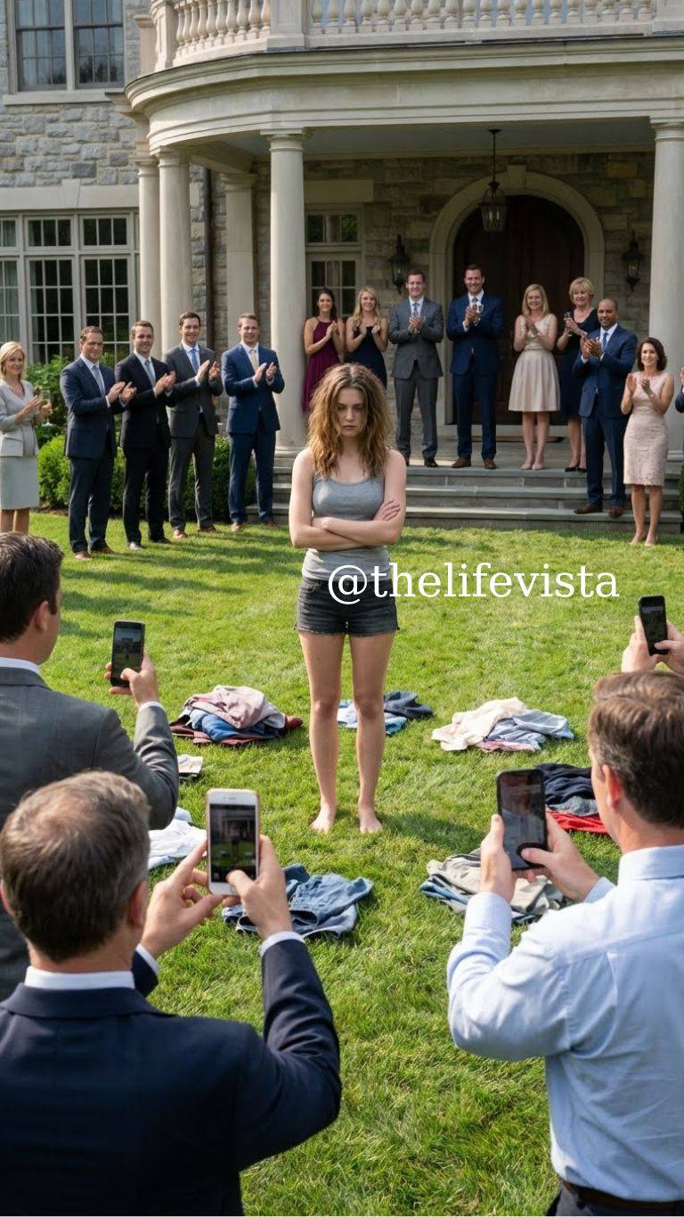 They hurled my suitcase onto the lawn and laughed as my clothes spilled everywhere. “You’re nothing without our name,” my adopted mother sneered, while neighbors filmed it all. I stood there shaking—until a white limousine rolled to a stop. A man stepped out, holding a wedding dress, and called my name. In that instant, everything changed.