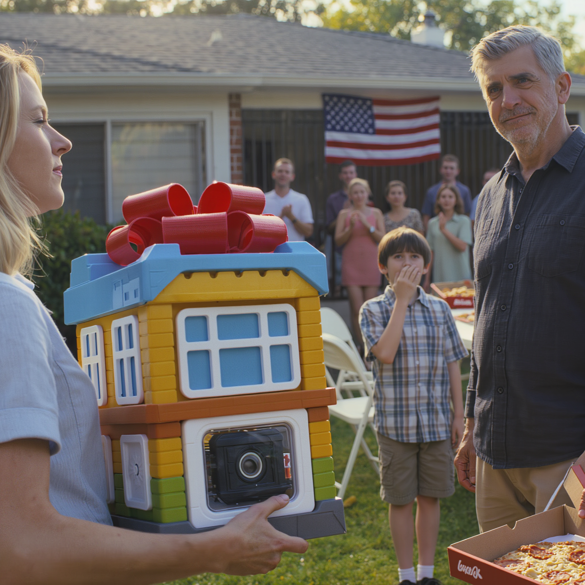 My parents sent my son a massive Lego set for his elementary school graduation in Indianapolis; he was beaming, then suddenly froze, pointing at a corner under the plastic: “Mom, what is this?” I leaned in—my heart dropped, but I still had to smile it off, then quietly took it into the room and cut the seal… and 48 hours later, 911 sirens were at their door.