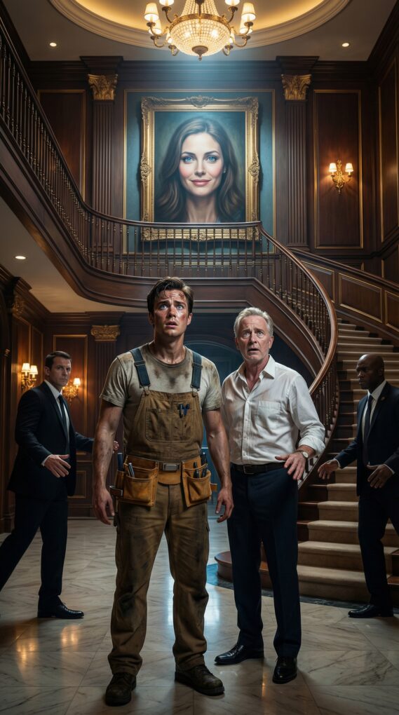 I was just swapping bulbs in a billionaire’s mansion when a portrait froze me mid-step. The woman’s eyes—her smile—were my mother’s. My throat went dry. “Why is my mom’s face on your wall?” I demanded. The billionaire went ghost-white, his hand trembling on the frame. “Because,” he whispered, “she was never your mother.” The room tilted. Then he added one name… and everything I believed cracked open