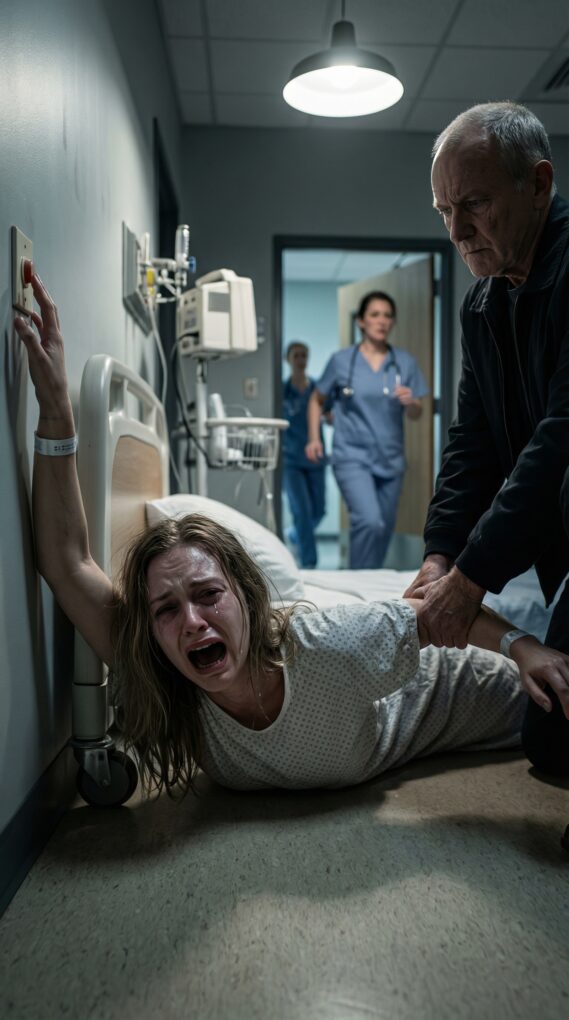 I clenched my stomach so hard the room blurred. “It’s appendicitis,” the doctor said, and the word surgery landed like a hammer. But my stepfather scoffed. “Stop acting. You just want to waste my money.” In the hospital, he leaned close, smiling like he’d won. “I’ll prove you’re faking.” Before I could breathe, he yanked my arm—my body crashed off the bed. A white-hot rip tore through my fresh stitches. I screamed, “Please—don’t!” Then the sheet turned red. And he whispered something that made the nurses freeze… and me realize this wasn’t about money at all.