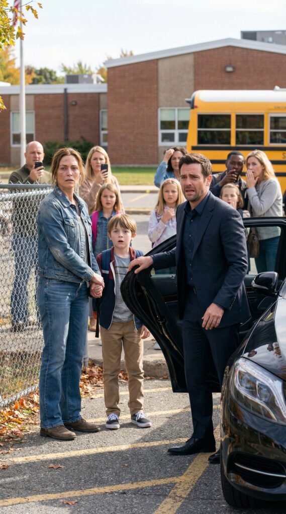 For ten years, I was the town’s “single mother”—the laughingstock of every café. I learned to smile through whispers, saved every penny, swallowed my pride. Then one afternoon, a sleek black car glided to the school gate and stopped beside us. My son froze. A man stepped out—a tailored suit, familiar eyes. “Mom…who is that?” he whispered. The man looked directly at me and said, “I’ve been looking for you for ten years.” And suddenly, the whole town fell silent…