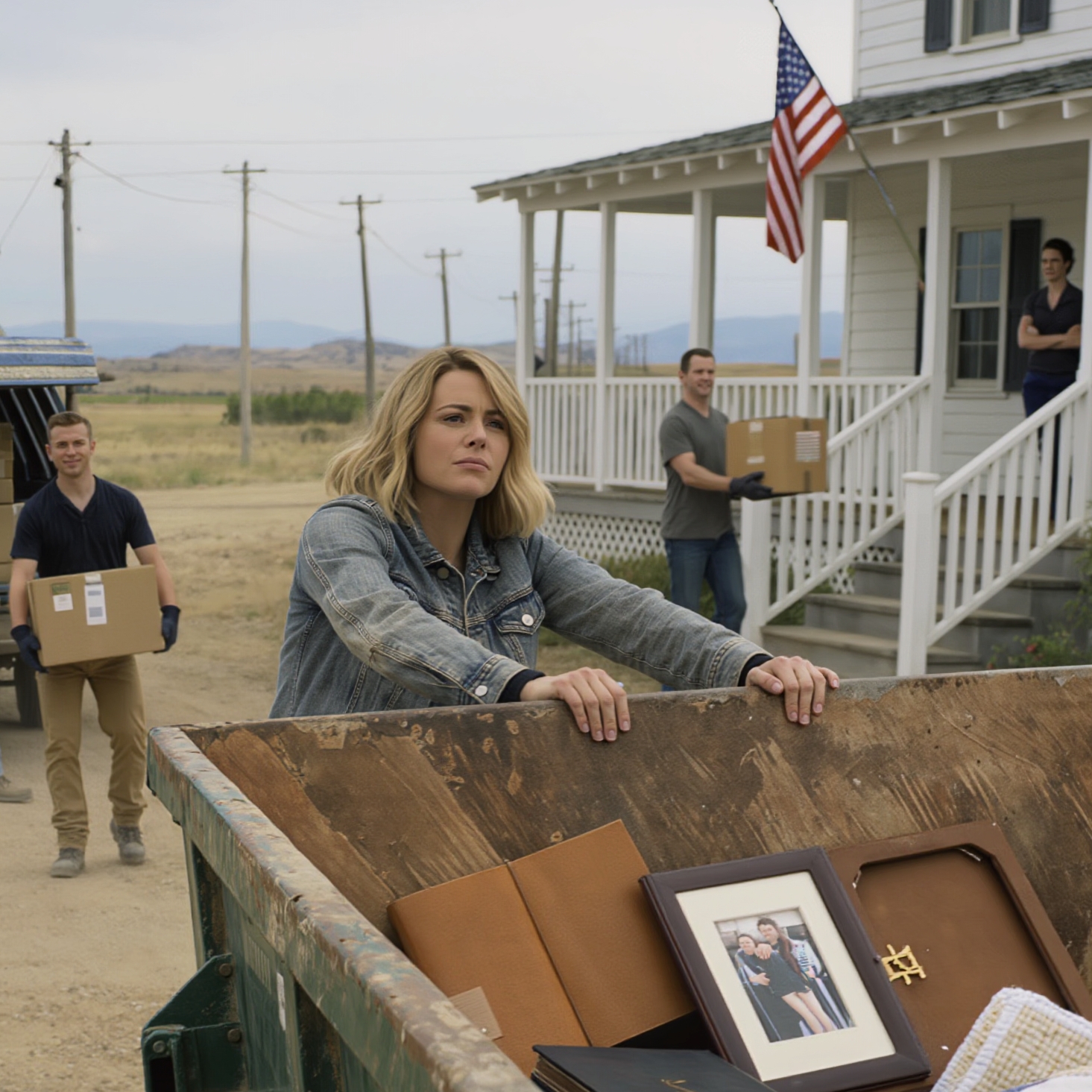 I drove the same dirt road to Turner Ranch in Idaho for six years, but the day a green industrial dumpster blocked the driveway, I realized my uncle Ron wasn’t “cleaning up” after Grandma Maggie—he was trying to erase her. Dust curled behind my tires like smoke as I climbed the familiar rise, and there he stood by the porch in crisp khakis, directing three workers like this place belonged to him. A box sailed over the metal rim, glass shattered, and something inside me snapped so hard I could feel it in my ribs.