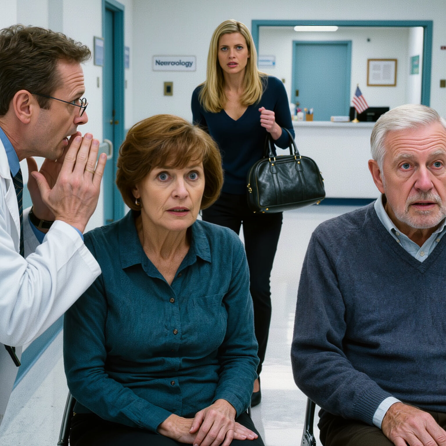 My husband lost his memory four years ago. Last week, my daughter and I took him to a neurologist. When she excused herself to go to the restroom, the doctor, trembling, whispered urgently, “Contact the authorities… your daughter…” Before he could explain, she returned to the room, holding something tightly in her purse…