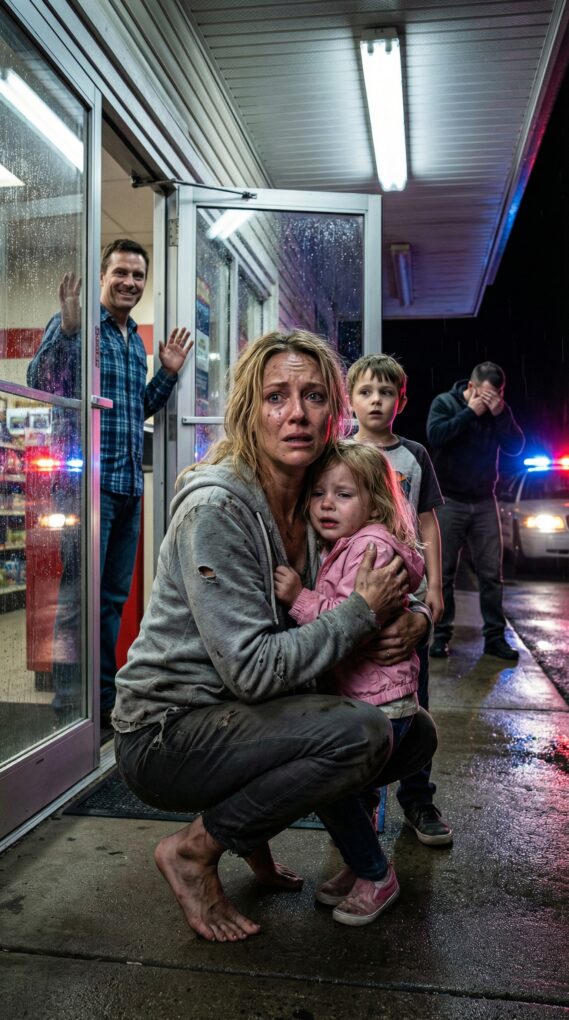 I grabbed my two kids’ hands and ran—barefoot, breath burning—away from that house of hell. Behind us, the door slammed open. “Mom, he’s coming!” my son cried. “Don’t look back,” I whispered, forcing my voice not to break. Headlights sliced through the night. Tires screamed. A man’s voice shouted, “There! Take her!” My daughter stumbled. I caught her—then cold fingers clamped my shoulder. And I realized… he never planned to let us leave alive.