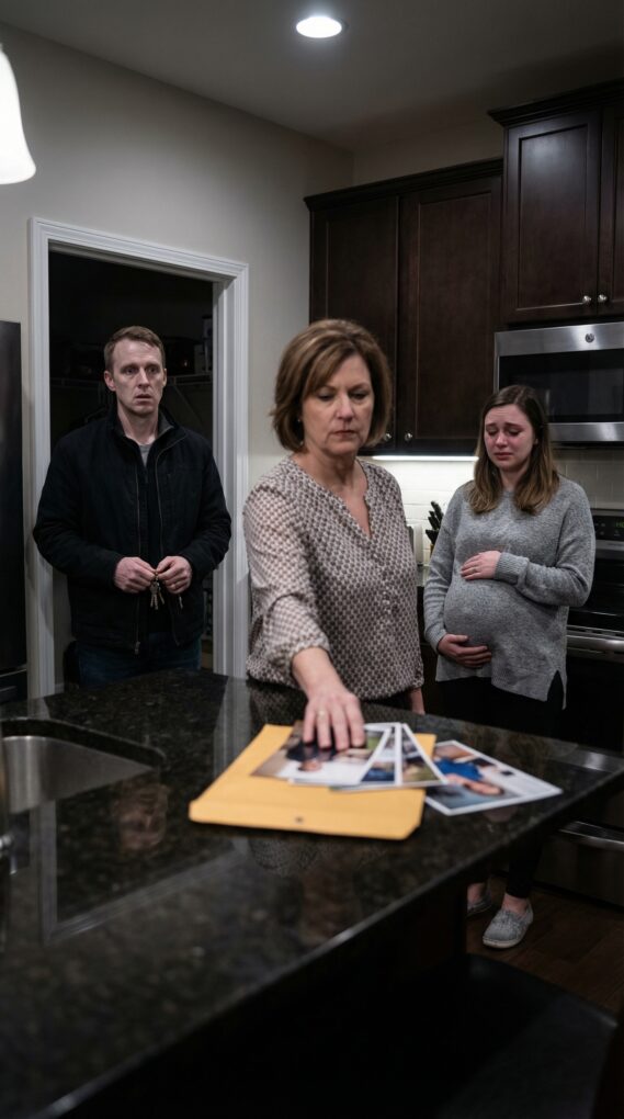 I froze in the hallway, my keys still in my fist, when I heard Mom’s voice cut like glass. “Look at you,” she hissed. “Pregnant already—trying to trap my son?” My wife’s breath trembled. “Please… I’m carrying your grandchild.” I stepped forward, but my throat locked. Mom laughed—low, cruel—then I saw it: her hand clutching an envelope stamped with my name. “I know what you did,” she said. And suddenly… I wasn’t sure who the real victim was.