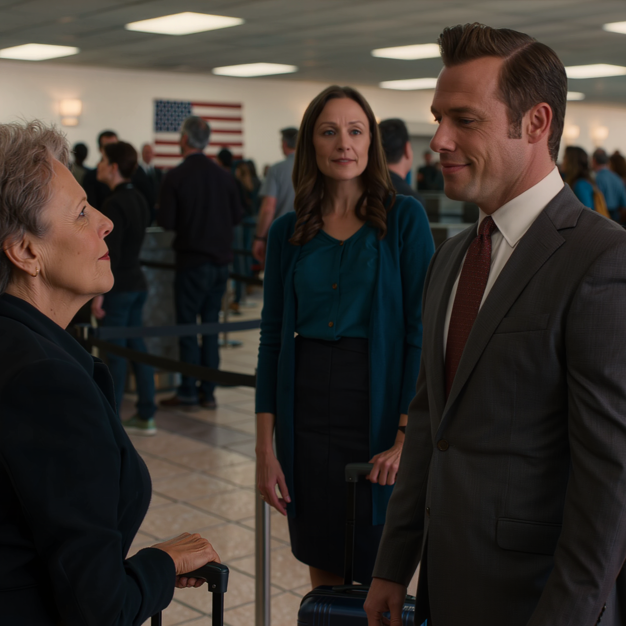 My daughter-in-law dragged a designer carry-on, and my son said at the check-in counter, “My wife and I are flying first class. You’re in economy.” I stayed quiet, clutching my 20-year-old suitcase, letting them walk into the lounge. But in my wallet were three boarding passes, $8,400 earned from punishing shifts, and one move that would teach them that “class” sometimes belongs to whoever holds the power.