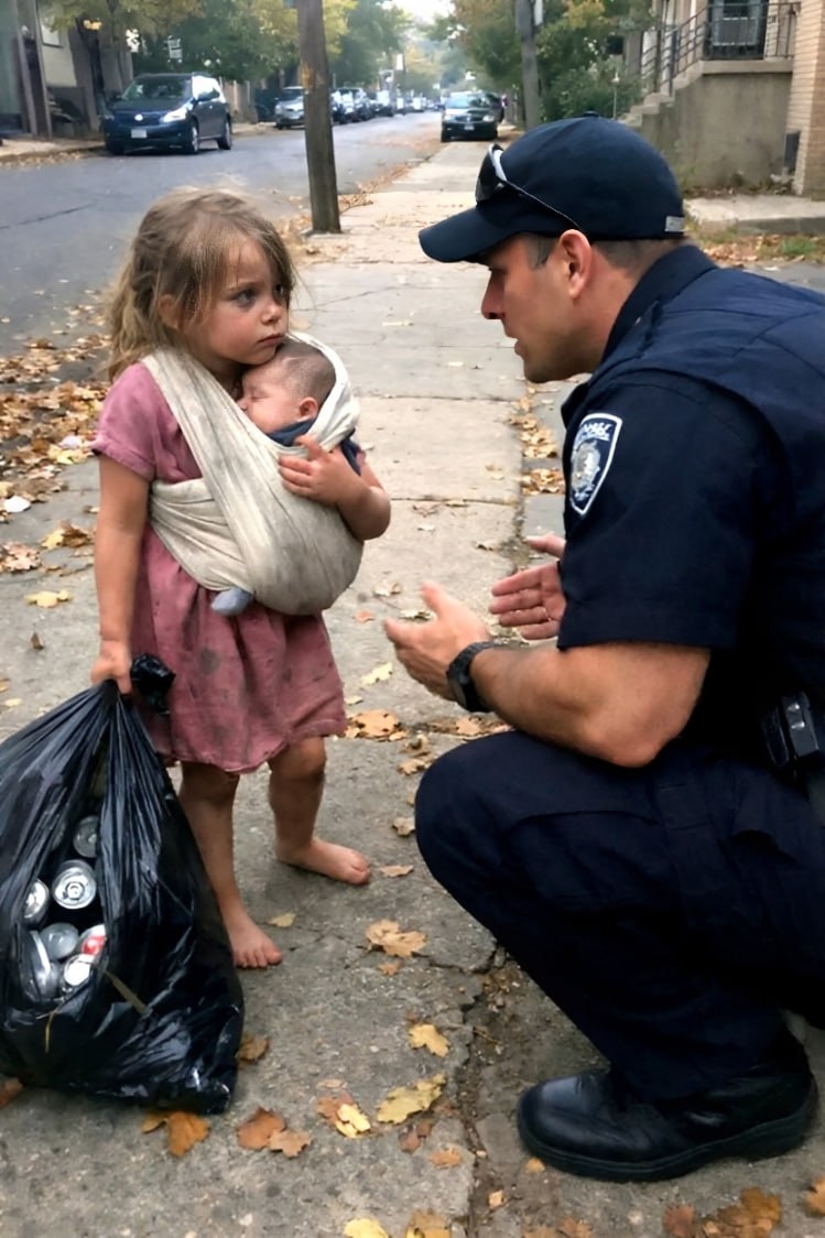 Ein Polizeibeamter folgte einem scheinbar alltäglichen Einsatz und traf dabei auf ein barfüßiges, fünfjähriges Mädchen, das einen Müllsack hinter sich herzog. Als ihm klar wurde, dass das vermeintliche „Bündel“ vor ihrer Brust in Wirklichkeit ein schlafendes Baby war, legte er seine professionelle Distanz ab und traf eine Entscheidung, die das Leben von drei Menschen für immer veränderte.