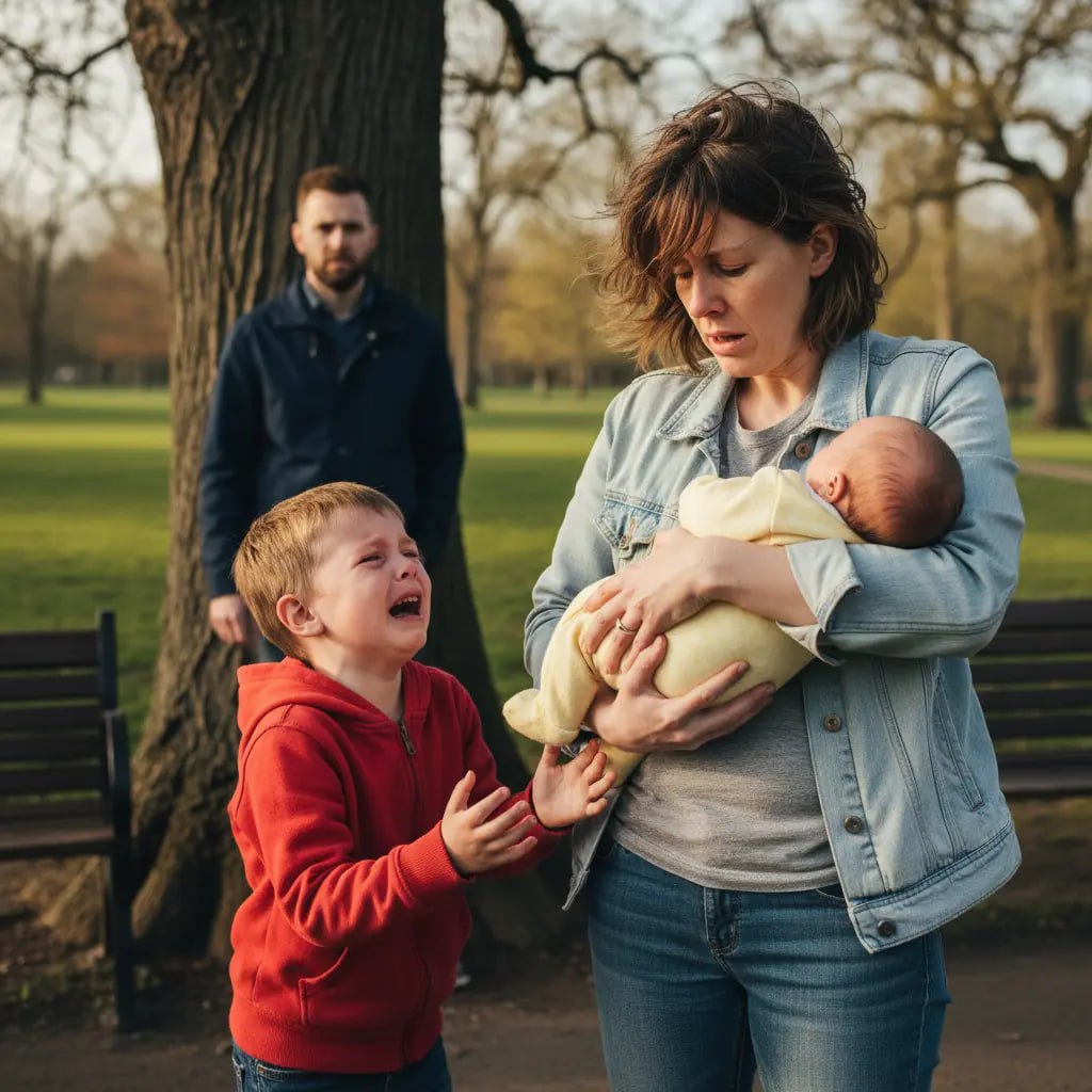 Eine bescheidene Mutter tröstete einen weinenden kleinen Jungen, während sie ihren eigenen Sohn im Arm hielt, ohne zu merken, dass sein wohlhabender Vater sie beobachtete.