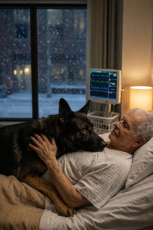 Allein in Zimmer 314 lag ich da und wartete darauf, dass mein Herz versagte. Plötzlich sprengte ein neunzig Pfund schwerer K9, den man als „Monster“ abgestempelt hatte, seine Kette und stürmte auf mein Bett zu – nur um dann etwas so Unerwartetes zu tun, dass das gesamte Krankenhauspersonal in Tränen ausbrach.