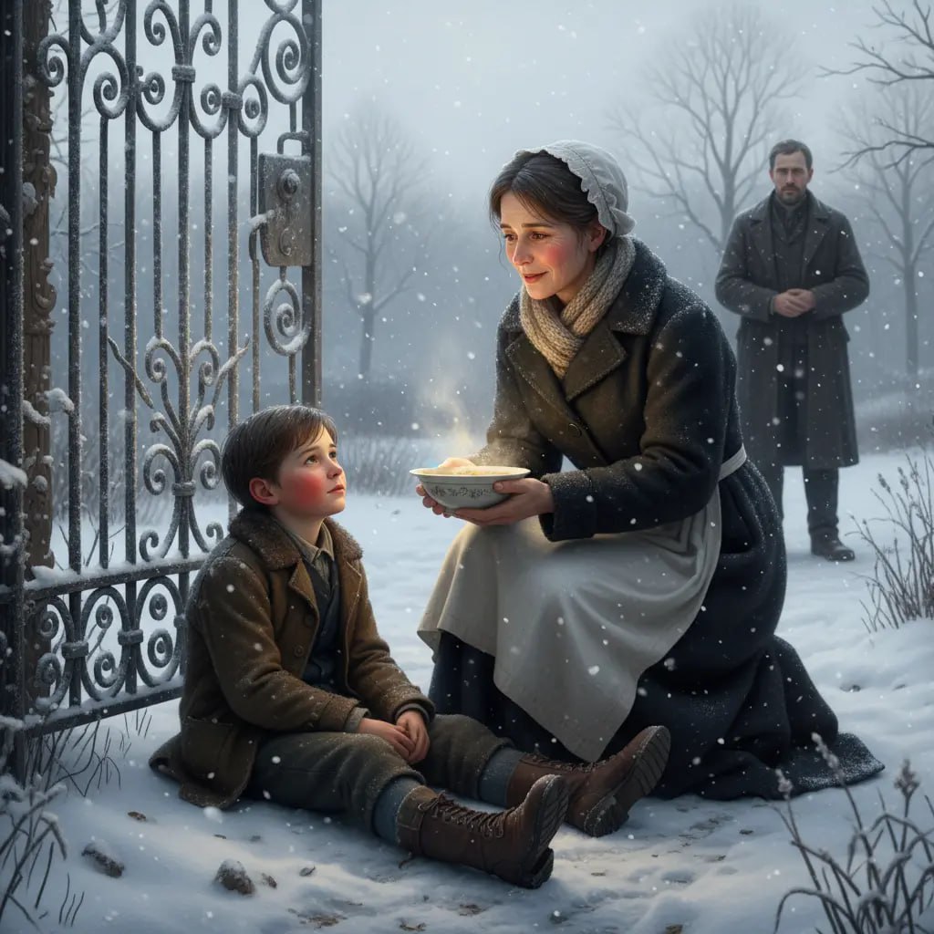 Eine freundliche Magd sah einen kleinen, hungrigen Jungen zitternd vor dem Herrenhaus stehen…