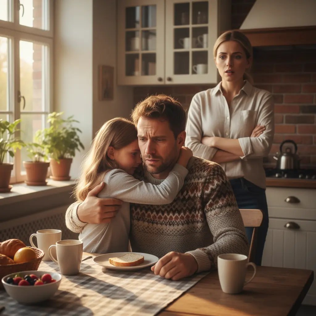 Papa, wenn du gehst, wird die neue Mama mir wieder die Medizin geben.