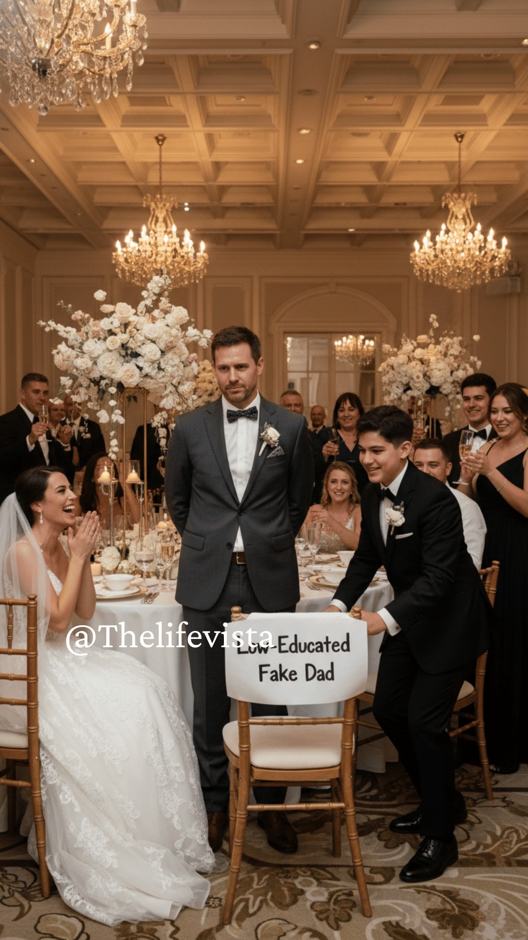 I attended my son’s wedding—the boy I raised alone as a single father—but the nameplate in front of me read, ‘Uneducated Fake Dad…’ The bride’s well-educated family burst into laughter. I stood up to leave, but my son stopped me and said, ‘Dad, let’s go home.’ The next day, something unbelievable happened at their company
