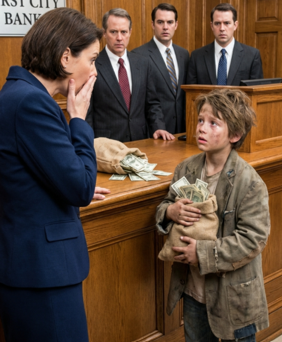 Sie lachten, als der arme Junge mit einer abgenutzten Tasche in die Bank ging.