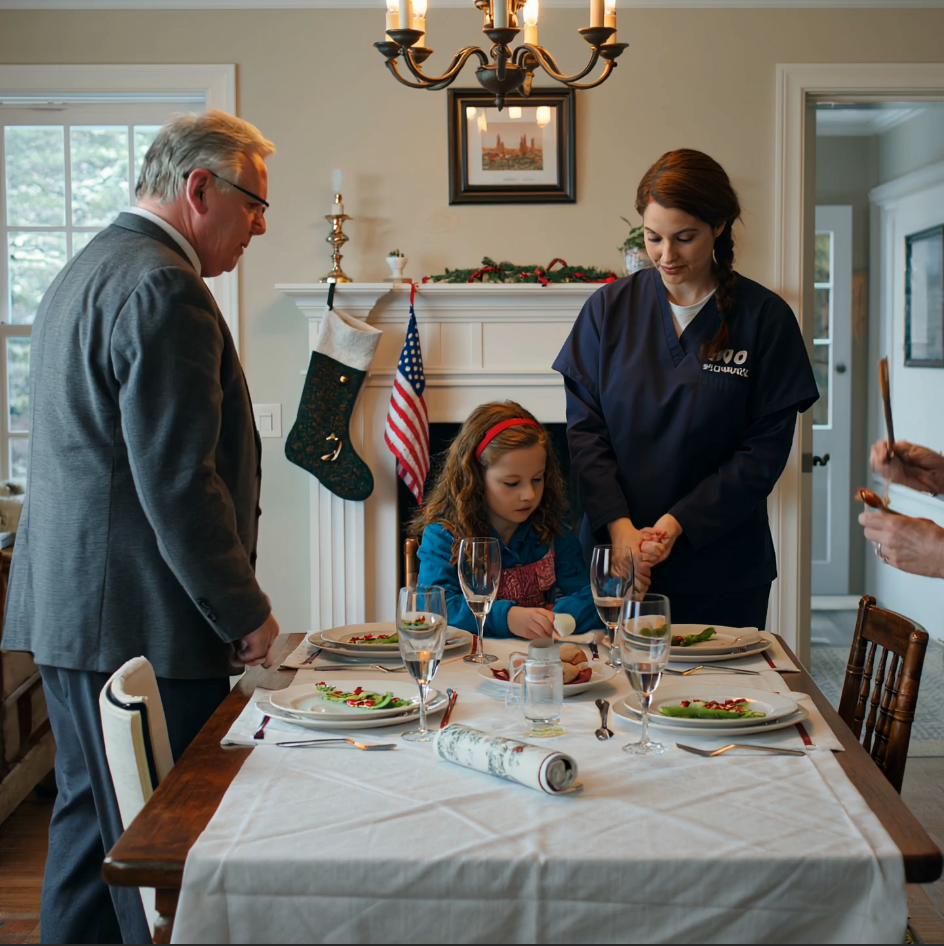 My dad shoved my 10-year-old daughter off her chair at our Christmas table, snapped that the seat was for his “real” grandkid, and in front of fourteen relatives nobody moved—so I didn’t shout, I didn’t beg, I just said four quiet words that made my mom drop her wine glass and my father go pale, because I’d been documenting everything for years and Christmas was the night I finally stopped asking to belong.