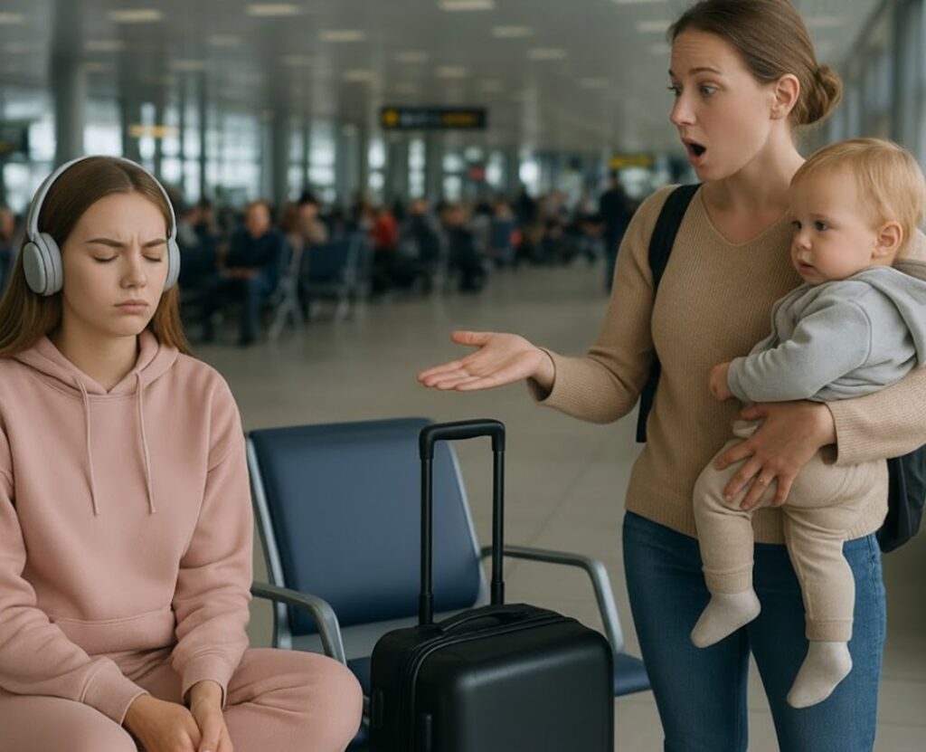An einem überfüllten Flughafen belegte eine junge Frau zwei Sitzplätze, und als eine Mutter mit ihrem Kind sie bat, einen davon freizumachen, überraschte ihre Reaktion alle.