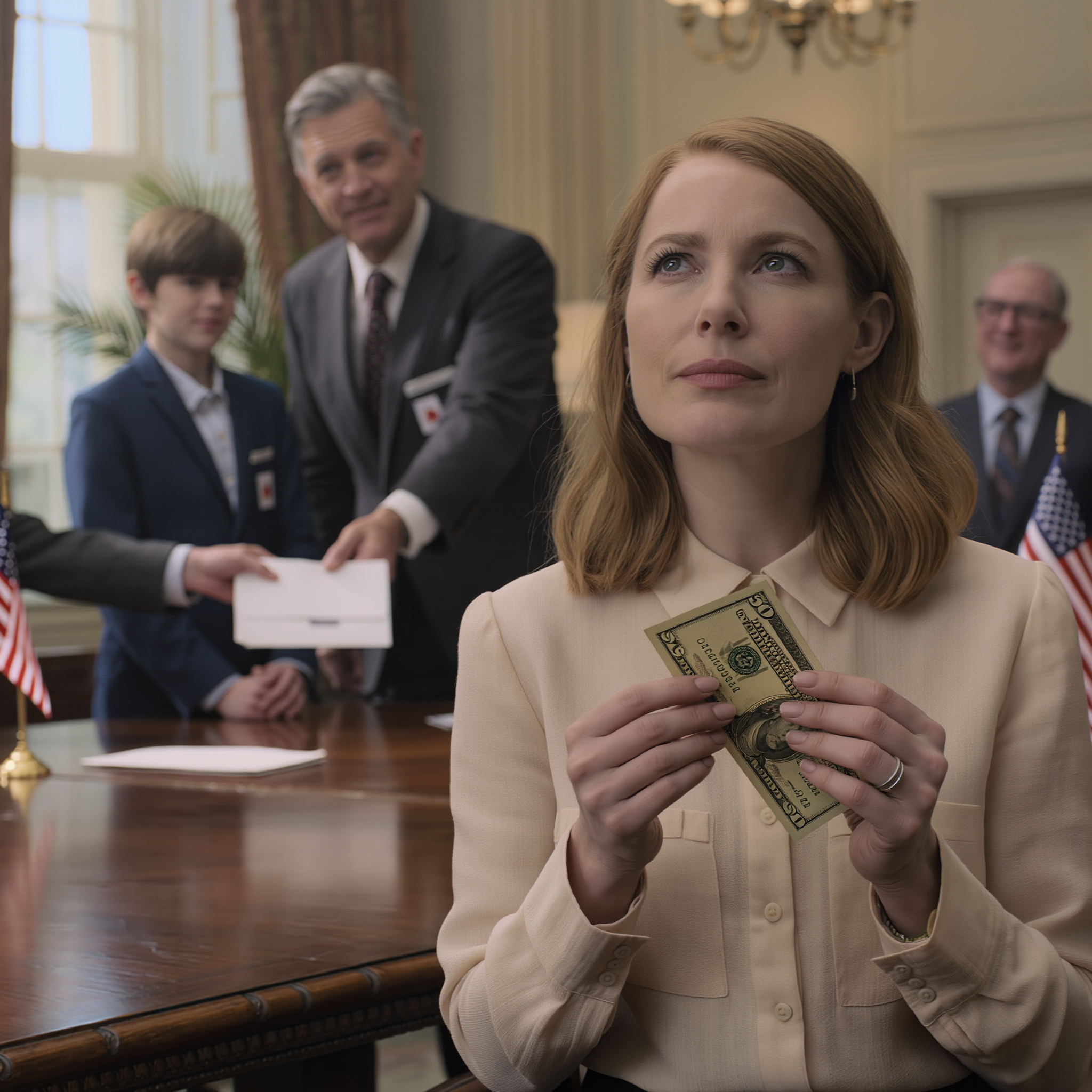 At the family meeting where my billionaire grandfather’s final instructions were announced, everyone around me got millions. I got $50. My father smiled. My brother actually laughed out loud. I didn’t react I just stared at the bill in my hand, because Grandpa had quietly marked something on it. When I handed it to the bank manager, his face drained of color… and he couldn’t even speak.