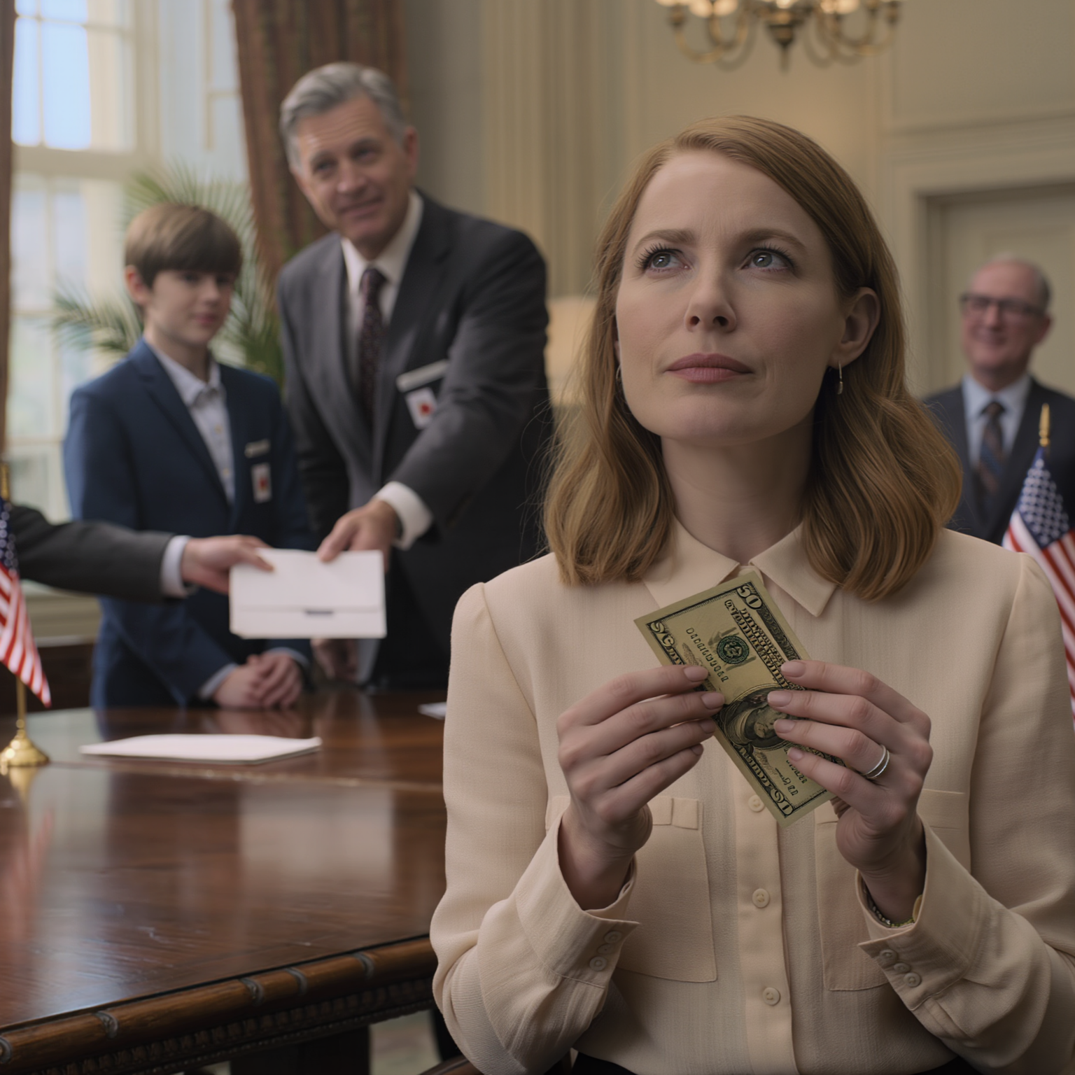 At the family meeting where my billionaire grandfather’s final instructions were announced, everyone around me got millions. I got $50. My father smiled. My brother actually laughed out loud. I didn’t react I just stared at the bill in my hand, because Grandpa had quietly marked something on it. When I handed it to the bank manager, his face drained of color… and he couldn’t even speak.