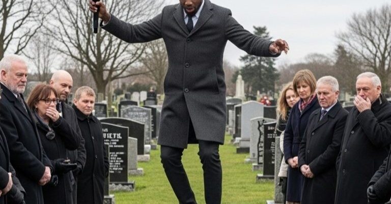 Durante un funerale, un uomo salta improvvisamente sul coperchio della bara nel bel mezzo della cerimonia, mette su la musica e balla. Tutti sono indignati finché non si sente una voce dall’altoparlante…
