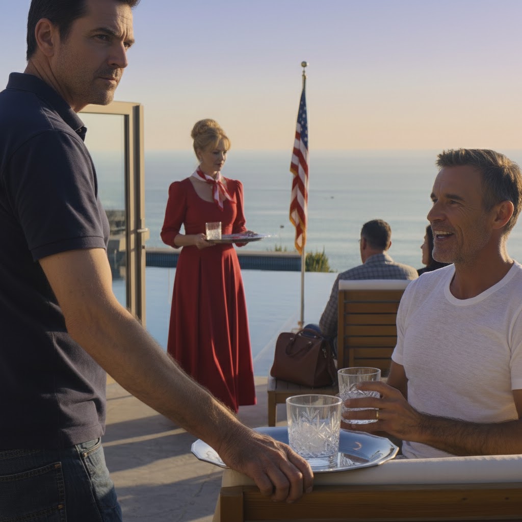 After 12 years in Black Ops, I came back to the $6.8M oceanfront mansion I bought for my mom, and froze when I saw her in a server uniform, carrying a tray of cocktails at a pool party. She looked at me like an AC repairman and asked my price. My brother sat smoking a cigar like the owner, not even glancing at her. I didn’t make a scene. I quietly called my old team and said just one sentence.