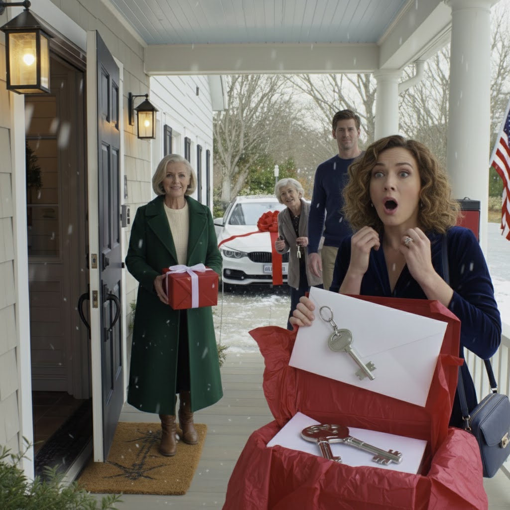 My son gave his mother-in-law a $60,000 BMW for Christmas. My gift? A piggy bank with only $3 inside. I smiled, drove home, and went to bed. When the sun rose, I quietly left a ‘gift’ on their front door… and as soon as his wife opened it, her smile vanished so quickly it looked fake.