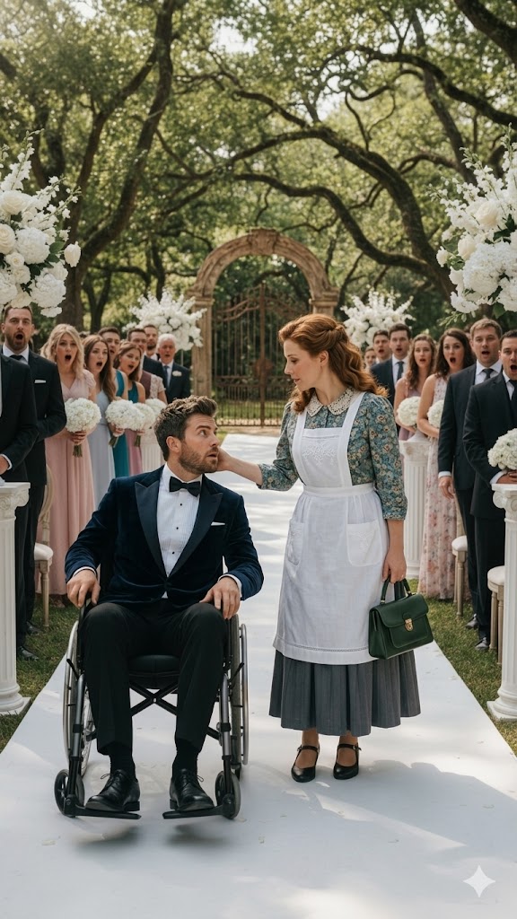 The feared mafia boss sat alone in his wheelchair on his wedding day, the grand hall buzzing with whispers. Then the housekeeper stepped forward—and did something no one in the room ever saw coming.