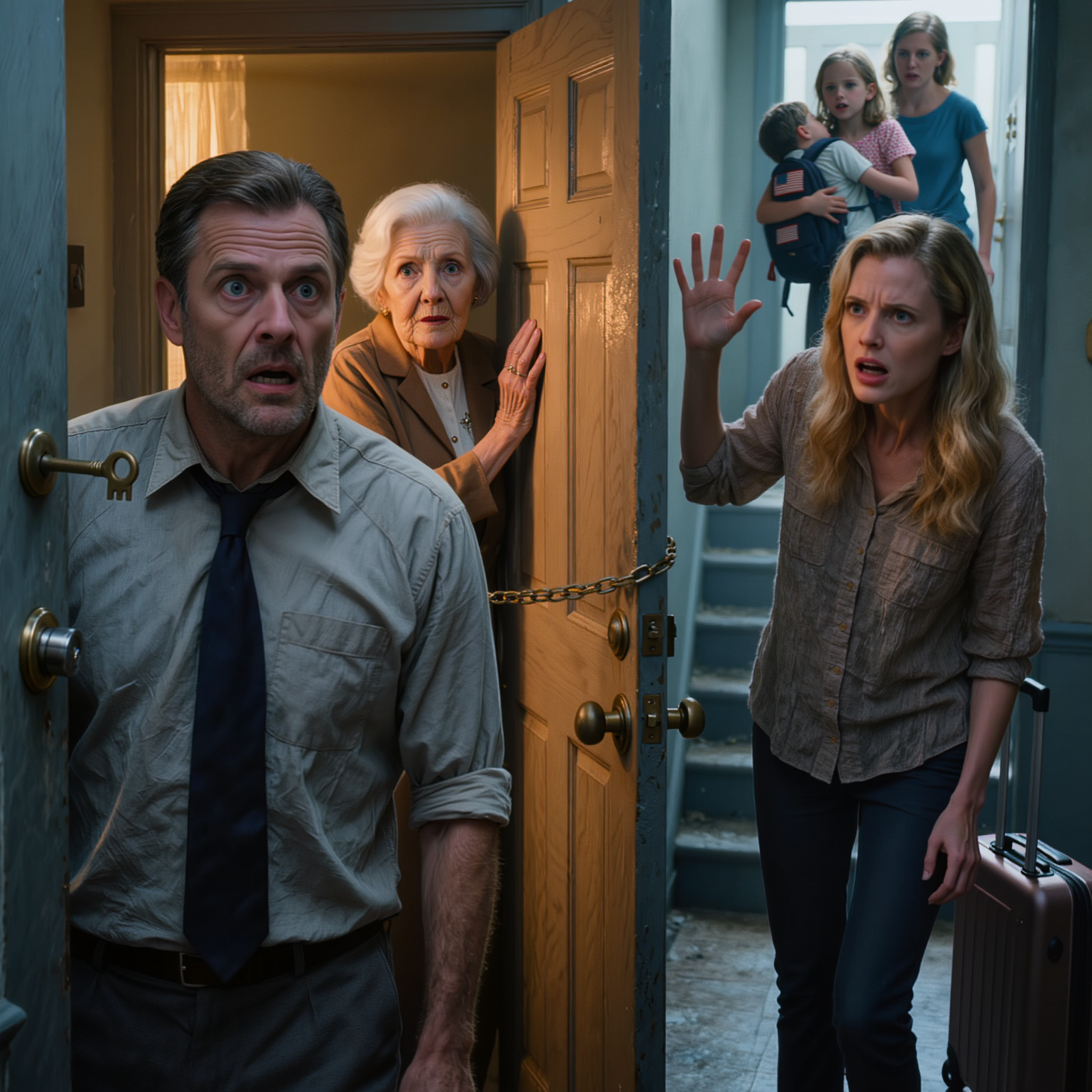 “My son’s wife screamed, ‘Your mother’s gone crazy, she’s leaving us out here with four kids!’ after nearly two hours of pounding on my door hard enough to shake the stairwell, while the children sat in the hallway crying over their suitcases, and my son came rushing from work like he was arriving at a rescue scene, but the moment he slid his key into the lock and froze, they both started to understand a serious mistake had already been made before that day.”